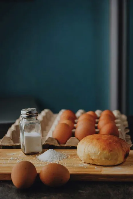 Framed Print : Vertical Close-up Print of Bread with Egg and Salt Framed Print : Vertical Close-up Print of Bread with Egg and Salt