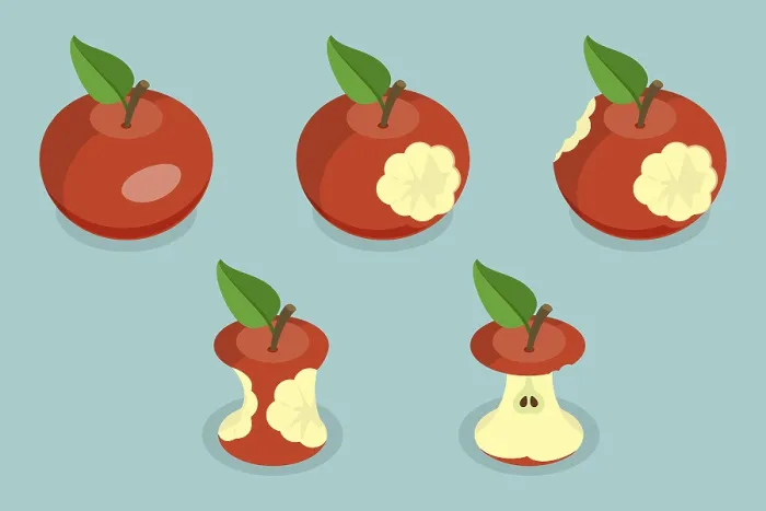 Framed Print : 3D Isometric Flat Set of Bitten Apple Print Framed Print : 3D Isometric Flat Set of Bitten Apple Print