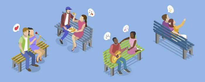 Framed Print : 3D Isometric Flat Print of Couples on a Bench Framed Print : 3D Isometric Flat Print of Couples on a Bench
