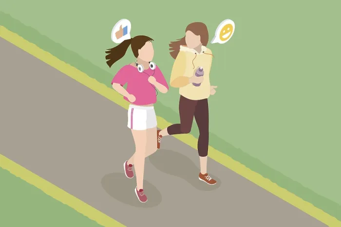 Framed Print : 3D Isometric Flat Vector Print of Jogging Together Framed Print : 3D Isometric Flat Vector Print of Jogging Together