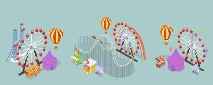 Framed Print : 3D Isometric Amusement Park Print Framed Print : 3D Isometric Amusement Park Print