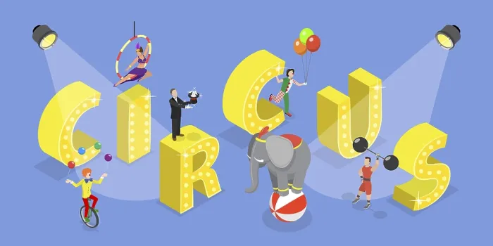 Framed Print : Circus 3D Isometric Print with Wild Animals and Acrobat Framed Print : Circus 3D Isometric Print with Wild Animals and Acrobat