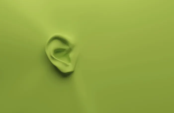 Framed Print : 3D Rendering of an Ear on a Green Background Print - Health Concept Framed Print : 3D Rendering of an Ear on a Green Background Print - Health Concept
