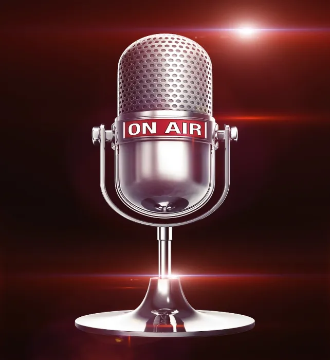 Framed Print : 3D Rendering of Microphone with On Air Icon Print