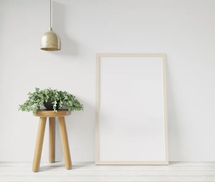 Framed Print : White Poster Frame Print on Wooden Floor Framed Print : White Poster Frame Print on Wooden Floor