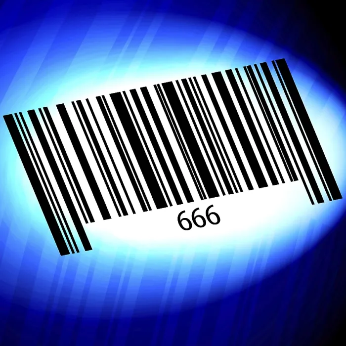 Framed Print : Barcode Print with Blue Background 666 Framed Print : Barcode Print with Blue Background 666
