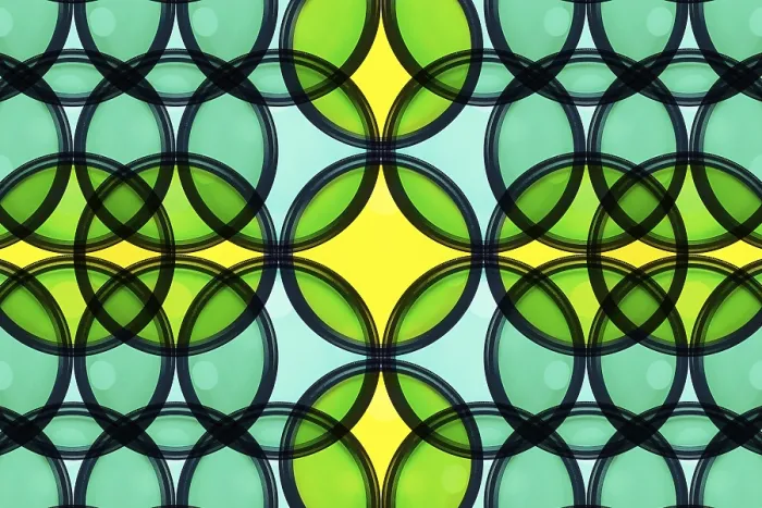 Framed Print : Abstract Geometric Print with Green and Yellow Circles
