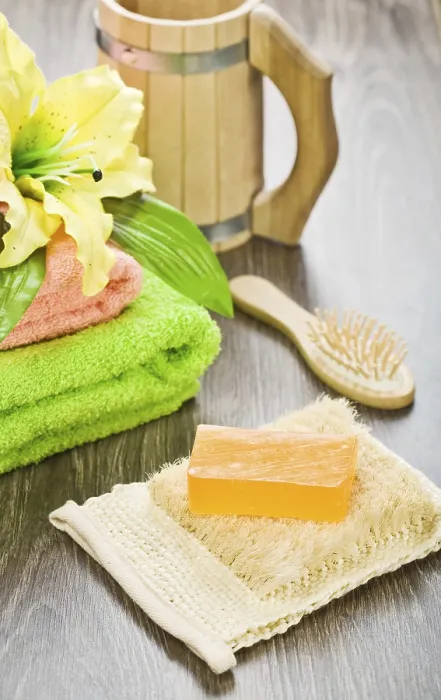 Framed Print : Wooden Bathing Accessories Print Framed Print : Wooden Bathing Accessories Print