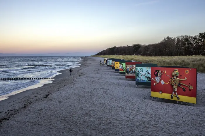 Framed Print : Advertising Posters on the Beach in Zingst Print, Germany Framed Print : Advertising Posters on the Beach in Zingst Print, Germany