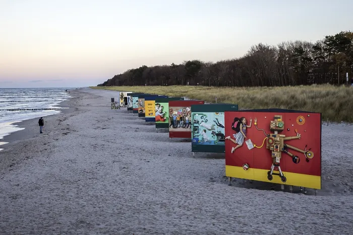 Framed Print : Advertising Posters on the Beach in Zingst Print, Germany Framed Print : Advertising Posters on the Beach in Zingst Print, Germany