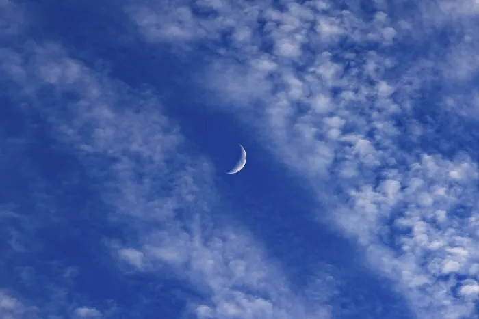 Framed Print : Altocumulus Clouds with Crescent Moon Print, Upper Austria Framed Print : Altocumulus Clouds with Crescent Moon Print, Upper Austria