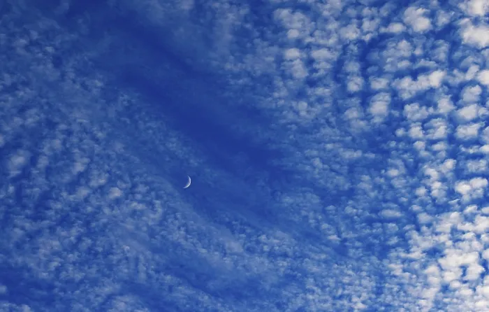 Framed Print : Altocumulus Clouds with Crescent Moon Print, Upper Austria Framed Print : Altocumulus Clouds with Crescent Moon Print, Upper Austria