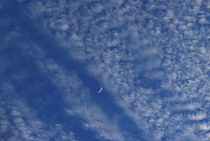 Framed Print : Altocumulus Clouds with Crescent Moon Print, Upper Austria Framed Print : Altocumulus Clouds with Crescent Moon Print, Upper Austria