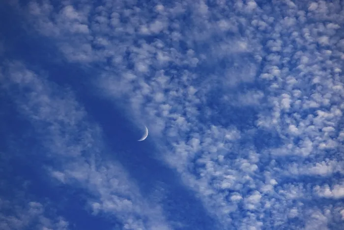 Framed Print : Altocumulus Clouds with Crescent Moon Print, Upper Austria Framed Print : Altocumulus Clouds with Crescent Moon Print, Upper Austria