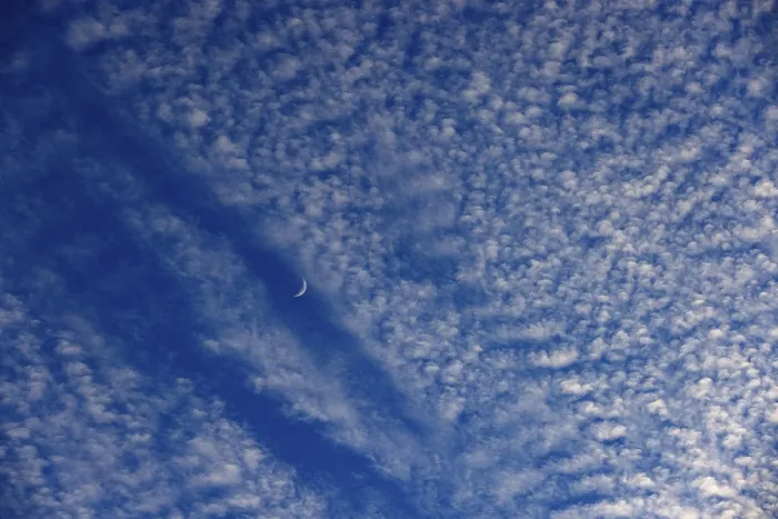 Framed Print : Altocumulus Clouds with Crescent Moon Print, Upper Austria