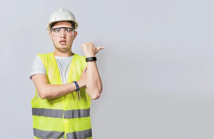 Framed Print : Amazed Engineer Pointing to Side Print Framed Print : Amazed Engineer Pointing to Side Print