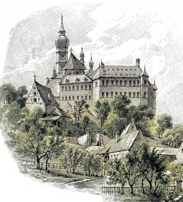 Framed Print : Andechs Monastery Print in Bavaria, 1875