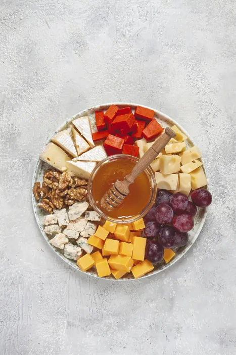 Framed Print : Appetizer Print: Assorted Cheese with Nuts and Honey Framed Print : Appetizer Print: Assorted Cheese with Nuts and Honey
