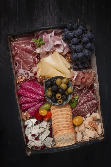Framed Print : Appetizer Print: Wooden Board Top View Framed Print : Appetizer Print: Wooden Board Top View