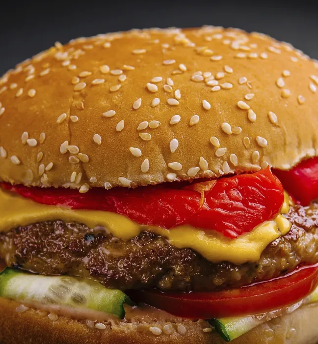 Framed Print : Appetizing Cheeseburger Print on Black Slate Framed Print : Appetizing Cheeseburger Print on Black Slate