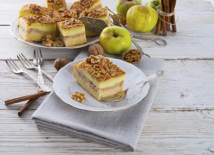 Framed Print : Apple Strudel Print with Vanilla Pudding and Nuts Framed Print : Apple Strudel Print with Vanilla Pudding and Nuts