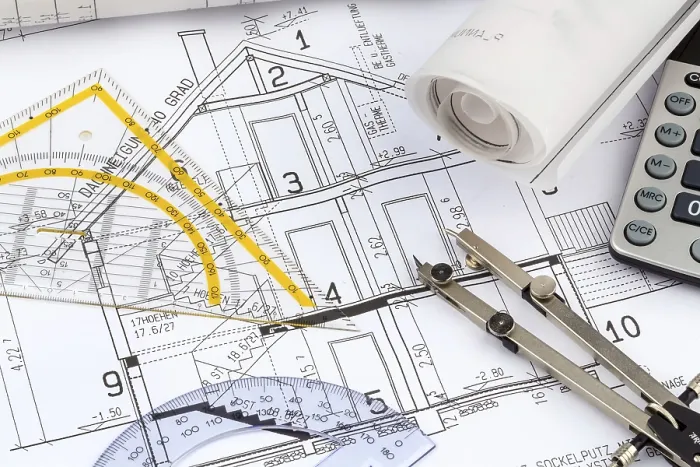 Framed Print : Austria: Architect's Construction Plan with Calculator Print Framed Print : Austria: Architect's Construction Plan with Calculator Print