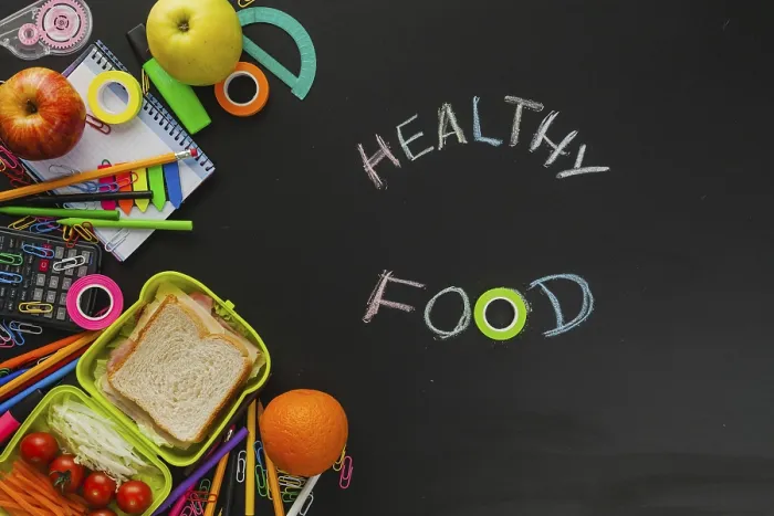Framed Print : Arranged Snacks School Materials Print Framed Print : Arranged Snacks School Materials Print