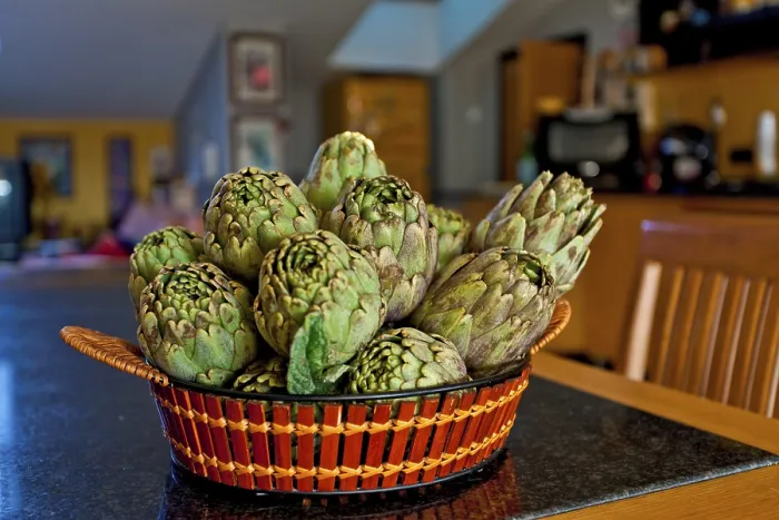 Framed Print : Artichokes in a Basket Print - Kitchen Still Life Framed Print : Artichokes in a Basket Print - Kitchen Still Life