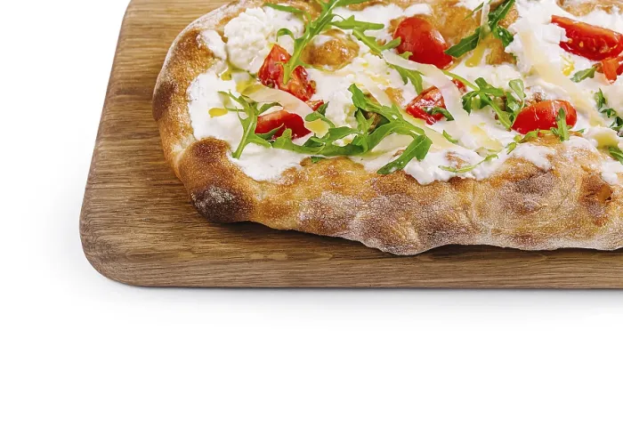 Framed Print : Artisan Flatbread Pizza Print with Tomato and Greens Framed Print : Artisan Flatbread Pizza Print with Tomato and Greens