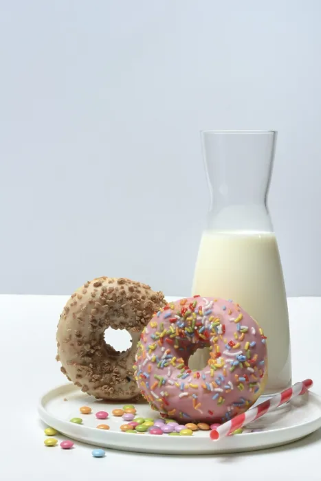 Framed Print : Assorted Donuts and Milk Print