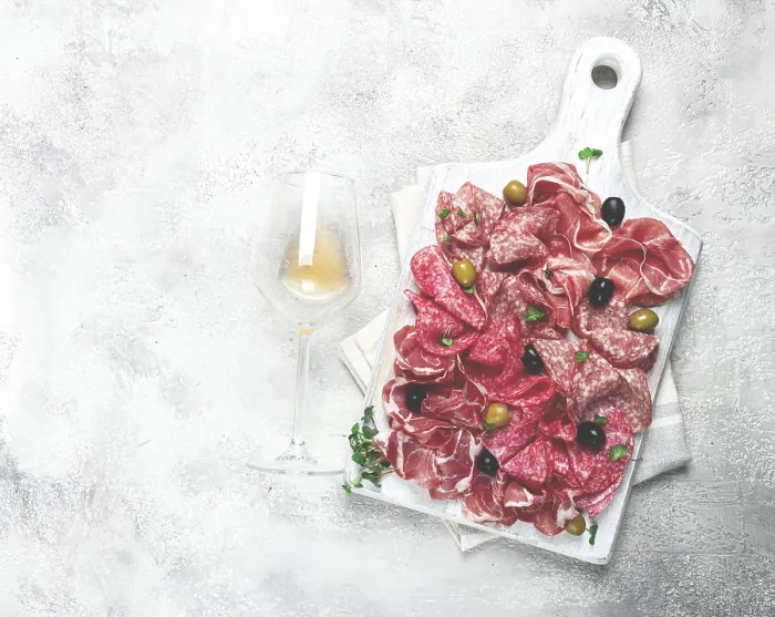 Framed Print : Prosciutto, Salami and Ham Print with Olives Framed Print : Prosciutto, Salami and Ham Print with Olives
