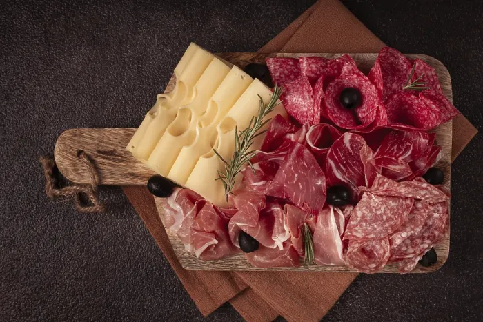 Framed Print : Assorted Meat and Cheese Print, Top View Framed Print : Assorted Meat and Cheese Print, Top View
