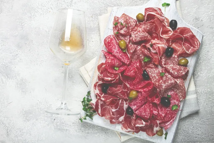 Framed Print : Prosciutto, Salami and Ham Print with Olives Framed Print : Prosciutto, Salami and Ham Print with Olives