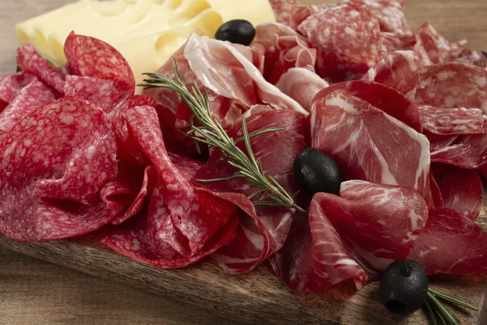 Framed Print : Assorted Meat and Cheese Print - Top View Framed Print : Assorted Meat and Cheese Print - Top View