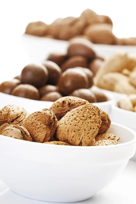 Framed Print : Assorted Nuts in Ceramic Bowls Print Framed Print : Assorted Nuts in Ceramic Bowls Print