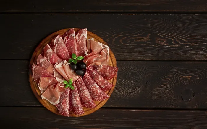 Framed Print : Assortment Sliced Meat Print, Top View Framed Print : Assortment Sliced Meat Print, Top View