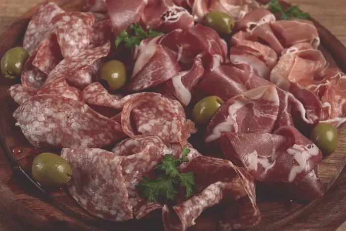 Framed Print : Assortment Sliced Meat Print, Top View Framed Print : Assortment Sliced Meat Print, Top View