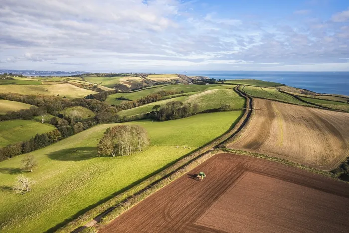Framed Print : Autumn Print: Devon Fields and Farms, Kingswear, England Framed Print : Autumn Print: Devon Fields and Farms, Kingswear, England