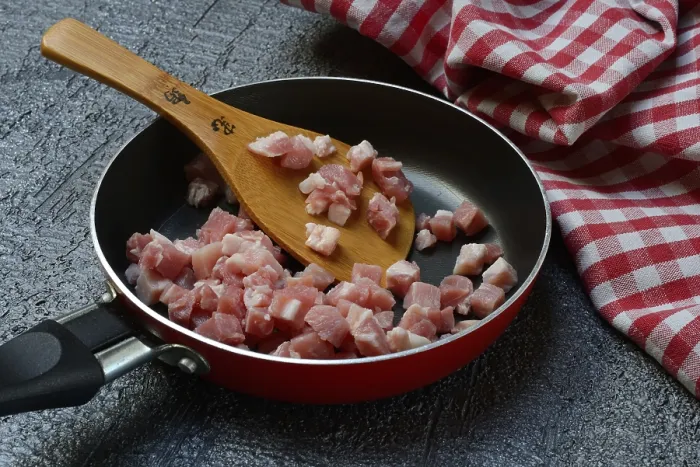 Framed Print : Bacon Cubes in Pan Print Framed Print : Bacon Cubes in Pan Print