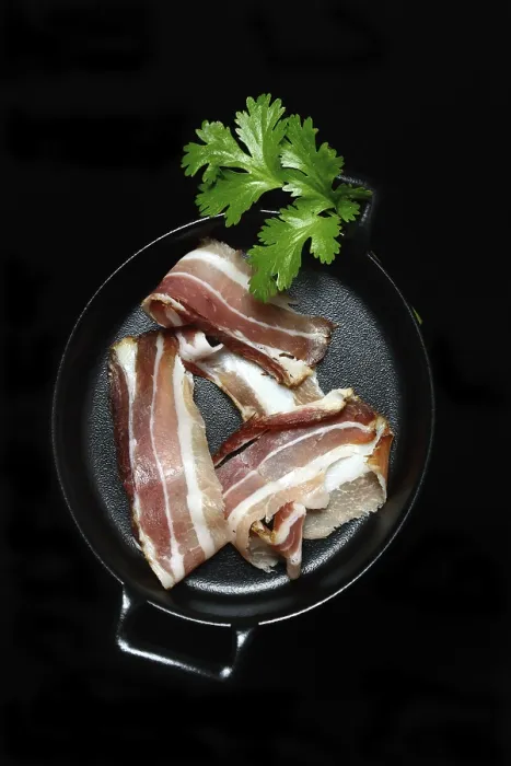 Framed Print : Bacon Strips in Pans Print Framed Print : Bacon Strips in Pans Print