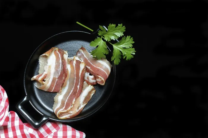 Framed Print : Bacon Strips in Pans Print Framed Print : Bacon Strips in Pans Print