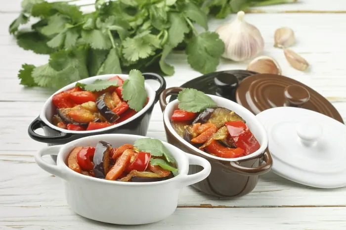 Framed Print : Baked Vegetables in Portion Pots Print Framed Print : Baked Vegetables in Portion Pots Print