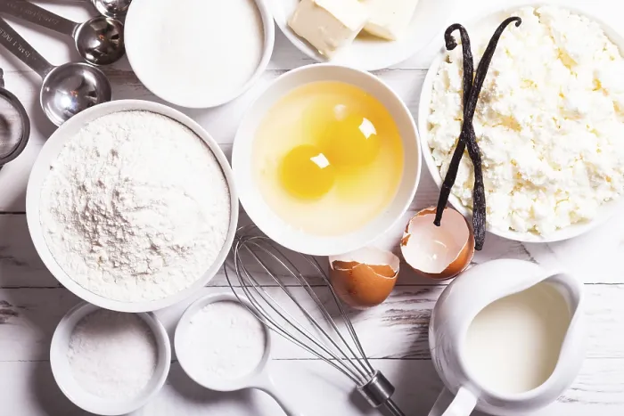 Framed Print : Baking ingredients for cottage cake on the table Print