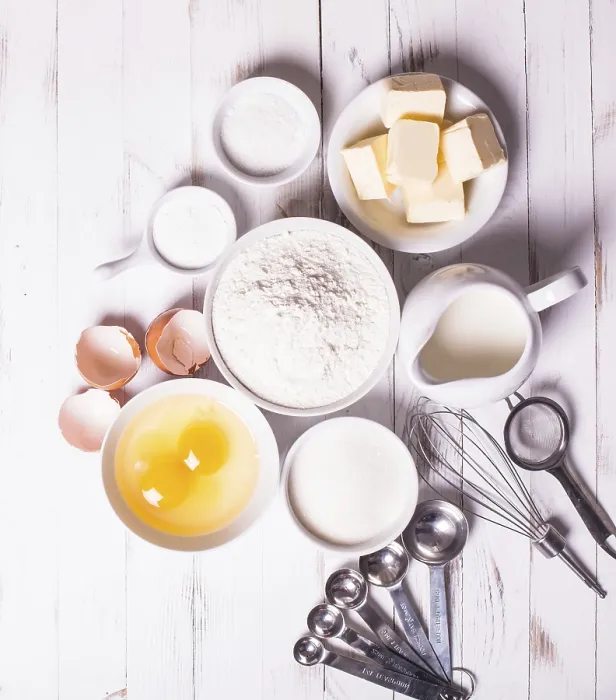 Framed Print : Baking Ingredients Print on White Table