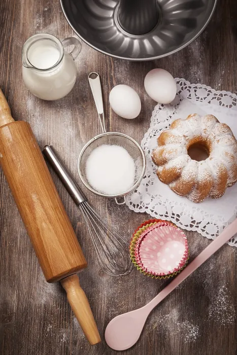 Framed Print : Baking Utensils with Marble Cake Print Framed Print : Baking Utensils with Marble Cake Print