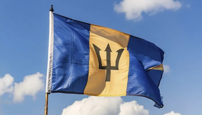Framed Print : The Barbados Flag Print: A Blue Sky Scene Framed Print : The Barbados Flag Print: A Blue Sky Scene