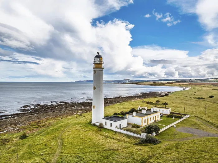 Framed Print : Barns Ness Lighthouse Drone Print, Dunbar, East Lothian Framed Print : Barns Ness Lighthouse Drone Print, Dunbar, East Lothian