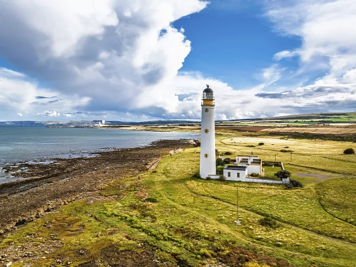 Framed Print : Barns Ness Lighthouse Drone Print, Dunbar, Scotland Framed Print : Barns Ness Lighthouse Drone Print, Dunbar, Scotland