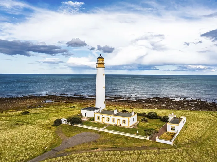 Framed Print : Barns Ness Lighthouse Drone Print, Dunbar, Scotland Framed Print : Barns Ness Lighthouse Drone Print, Dunbar, Scotland