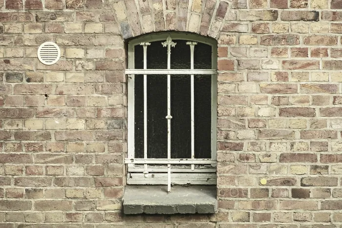 Framed Print : Barred Cellar Window in Brick Wall Print Framed Print : Barred Cellar Window in Brick Wall Print